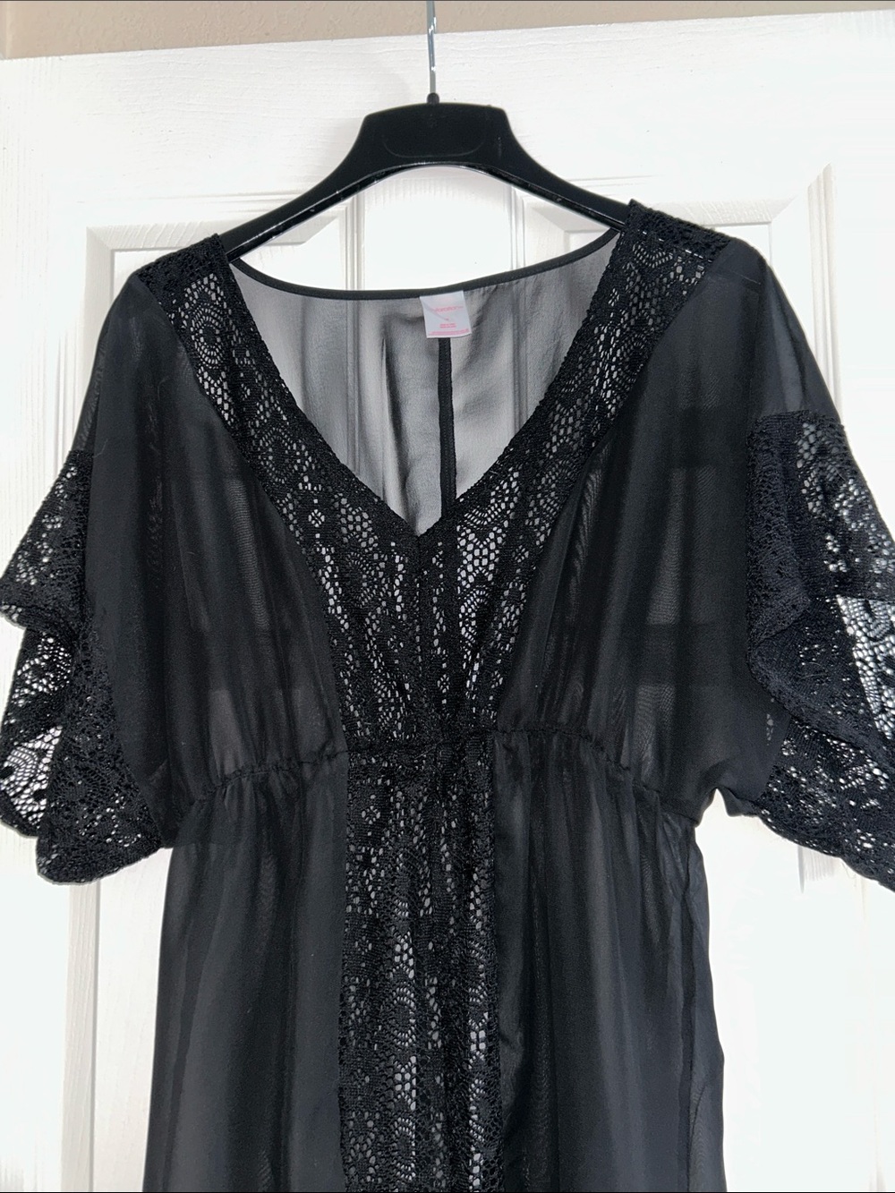 Xhilaration Black Sheer Lace V-Neck Cover-Up Medium - Picture 3 of 8